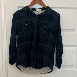 ✅Love Notes Green and Black Button up with soft lining